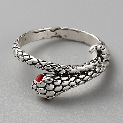 Alloy Snake Cuff Ring with Rhinestone RJEW-WH0002-22-1
