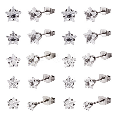 40Pcs 5 Size Crystal Rhinestone Tiny Star Stud Earrings EJEW-TA0001-13-1
