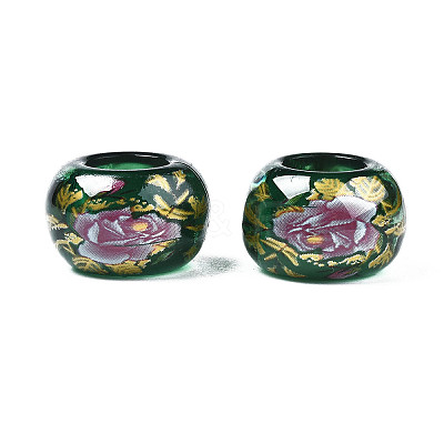 Flower Printed Transparent Acrylic Rondelle Beads TACR-S160-01-C04-1
