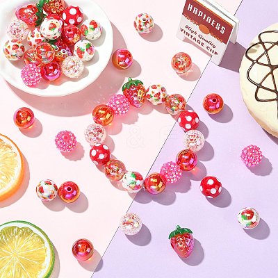 45Pcs 9 Styles Plastic Round Bead & Acrylic Beads Strawberry Kits MACR-CJ0002-46-1
