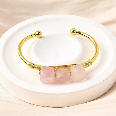 Natural Rose Quartz Beads Cuff Bangles for Women BJEW-Q035-01G-02-1
