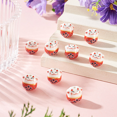 9Pcs Handmade Printed Porcelain Beads PORC-TADJ0001-01H-1