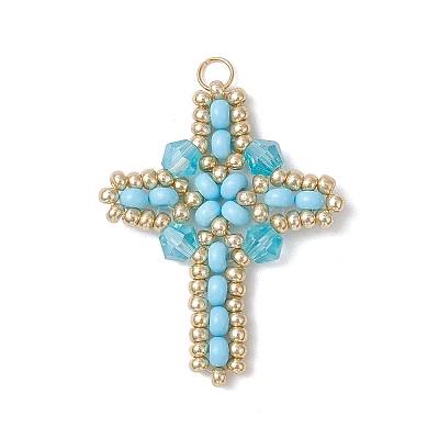 Glass Seed Beaded Cross Pendants PALLOY-MZ00826-06-1