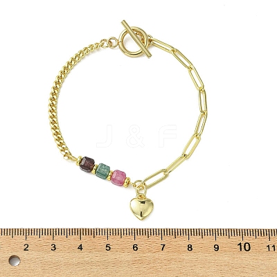 Brass Heart Charm Bracelets BJEW-JB13612-1