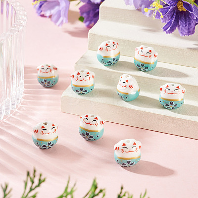 9Pcs Handmade Printed Porcelain Beads PORC-TADJ0001-01I-1