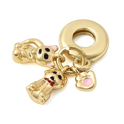 Brass Black and Pink Enamel European Dangle Charms KK-Z150-04G-1