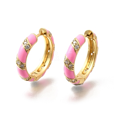 Brass Micro Pave Clear Cubic Zirconia Huggie Hoop Earrings EJEW-H121-22G-05-1