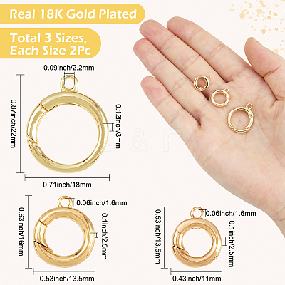 6Pcs 3 Styles Brass Spring Gate Clasps KK-SC0007-09-1