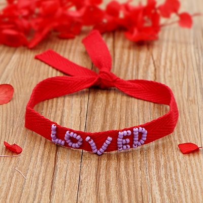 Word Loved Beaded Cord Bracelet BJEW-A121-53A-1
