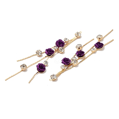 Real 18K Gold Plated Brass with Glass Rhinestone Tassel Big Pendants KK-B074-14G-03-1