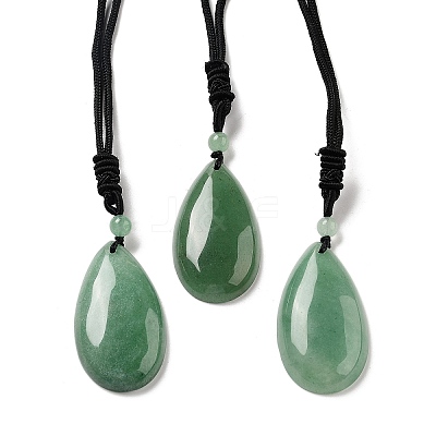 Natural Green Aventurine Pendant Necklace with Nylon Cord for Women NJEW-L464-A07-1
