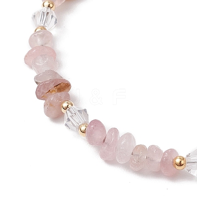 Natural Rose Quartz Chip Beaded Bracelets for Women BJEW-JB11742-11-1