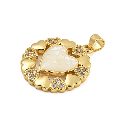 Heart Rack Plating Brass Micro Pave Cubic Zirconia Pendants KK-C074-54G-1