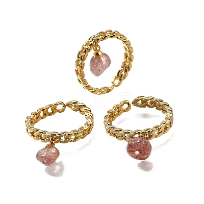 Brass Curb Chain Cuff Rings for Women RJEW-Z085-03G-04-1