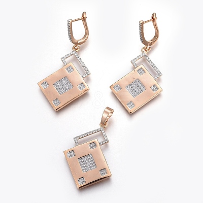 Brass Micro Pave Cubic Zirconia Jewelry Sets SJEW-F189-07KCG-1