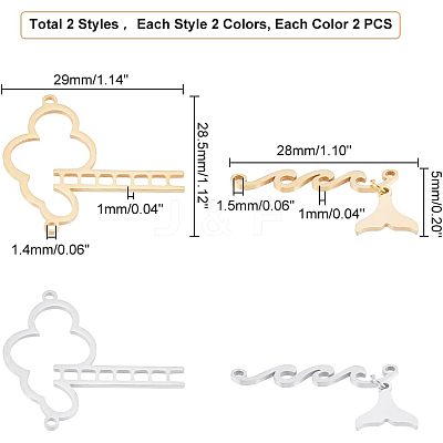 8Pcs 4 Styles 201 Stainless Steel Connector Charms STAS-UN0039-24-1