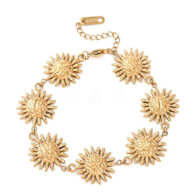 Textured 304 Stainless Steel Sun Link Chain Bracelets for Women BJEW-K293-06C-G-1