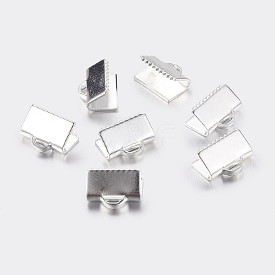 Silver Color Plated Brass Ribbon Crimp Ends J0JMT-S-NF-1