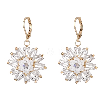 Seed Beaded Flower Dangle Leverback Earrings for Women EJEW-MZ00074-1