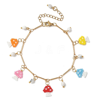 Glass Seed Beads Mushroom Charm Bracelets BJEW-MZ00218-1
