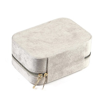 Italian Velvet Double Layers Jewelry Set Storage Zipper Boxes with Mirror Inside CON-G023-09A-1