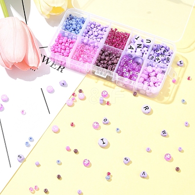 DIY Flat Round & Heart Acrylic & Glass Seed Beads Jewelry Making Findings Kits DIY-FS0006-43D-1