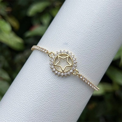 Adjustable Brass Pave Clear Cubic Zirconia Ring Link Slider Tennis Bracelets for Women WG91A5E-01-1