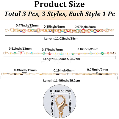 1 Set 3 Styles Iron Hat Chain with Lobster Claw Clasp HJEW-CN0001-31B-1