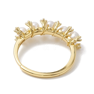 Round Natural Pearl Adjustable Rings RJEW-P113-04G-1