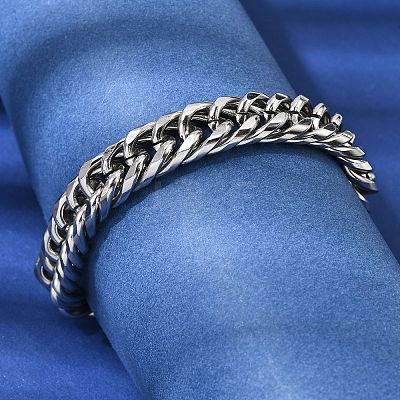 201 Stainless Steel Cuban Link Chains Bracelets for Women Men STAS-T077-21P-01-1