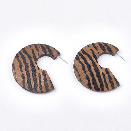 Printed Wooden Stud Earrings WOOD-T021-38-1