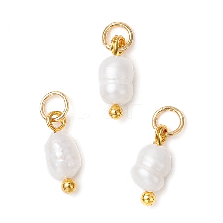 Natural Cultured Freshwater Pearl Potato Charms with Brass Jump Rings PALLOY-JF04176-01-1