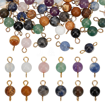 96Pcs 12 Colors Natural & Synthetic Mixed Gemstone Connector Charms PALLOY-HY00039-1
