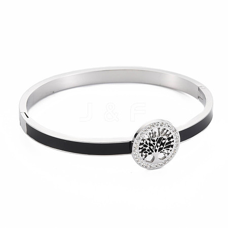 Crystal Rhinestone Flat Round with Tree of Life Bangle BJEW-N017-005P-1