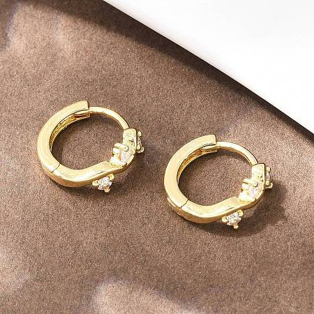 Crown Brass Micro Pave Clear Cubic Zirconia Hoop Earrings EJEW-D348-20G-1