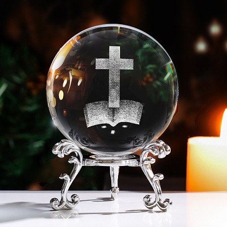 Inner Carving Cross Glass Crystal Ball Diaplay Decoration PW-WG6269E-02-1