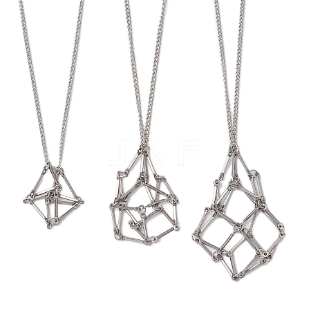 3Pcs 3 Sizes 304 Stainless Steel Curb Chain Macrame Pouch Slider Necklace Making NJEW-JN05067-1