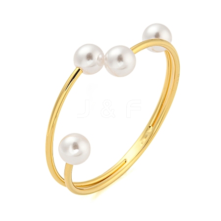 Rack Plating Brass & Round ABS Plastic Imitation Pearl Bangles BJEW-Q347-02G-1