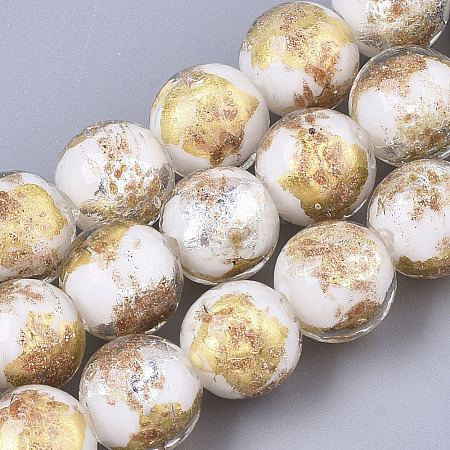 Handmade Gold Sand Lampwork Bead Strands X1-FOIL-T003-01H-1