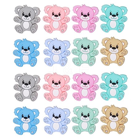 16Pcs 8 Colors Cartoon Bear Silicone Beads JX699A-1