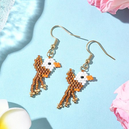 304 Stainless Steel MIYUKI Glass Seed Beads Bird Dangle Earrings EJEW-MZ00555-03-1