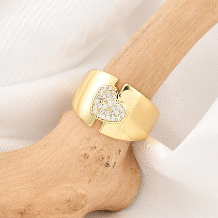 Rack Plating Brass Micro Pave Clear Cubic Zirconia Cuff Rings for Women RJEW-M028-113G-1