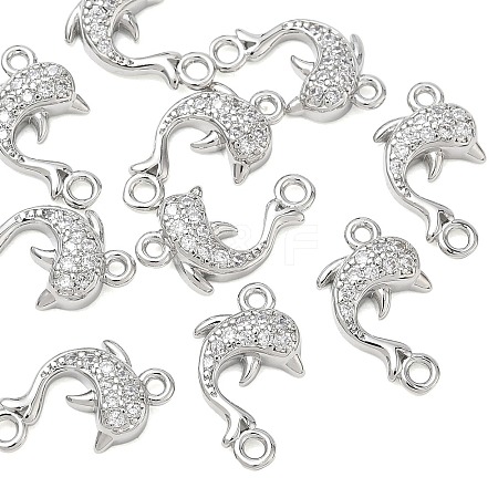 SHEGRACE Brass Micro Pave Clear Cubic Zirconia Dolphin Links Connector Charms XGRQ3K419-568P-1