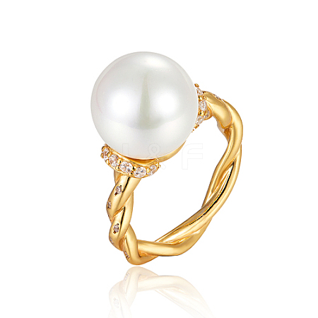 925 Sterling Silver Wire Wrapped Finger Ring with Imitation Pearl FV1561-1