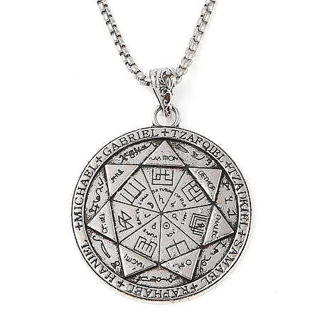 Alloy Seal 7 Archangels Flat Round Pendant Necklaces NJEW-P316-04AS-1