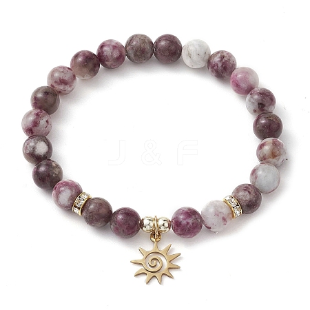 8mm Round Natural Plum Blossom Tourmaline Beaded Stretch Bracelets BJEW-JB10469-03-1