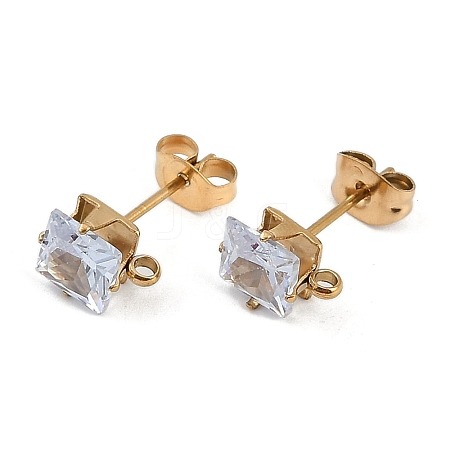 Ion Plating(IP) 304 Stainless Steel Cubic Zirconia Stud Earring Findings STAS-P373-06C-04-1