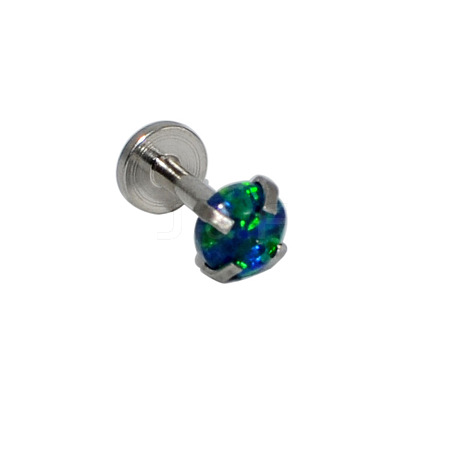 304 Stainless Steel Green Synthetic Opal Threadless Labrets For Women Men WGF4990-79-1