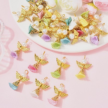50Pcs Acrylic Imitation Pearl & Glass Pendants PALLOY-JF03940-1