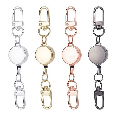 SUNNYCLUE 4Pcs 4 Colors Heavy Duty Alloy Retractable Keychain Clasps FIND-SC0004-32-1